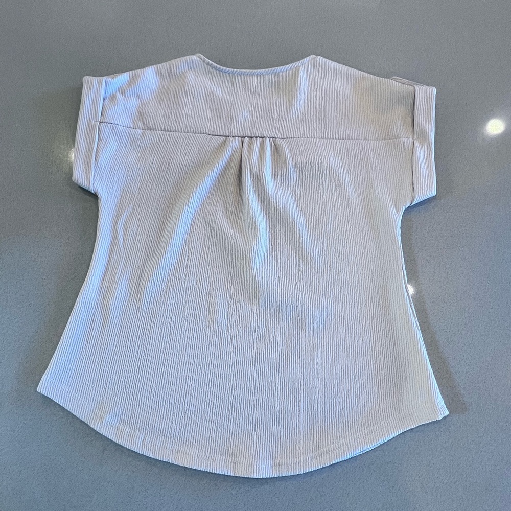 Mine Cream Short Sleeve Top Lace Detail Tab Button Shoulder Detail Sz Small - Picture 5 of 8
